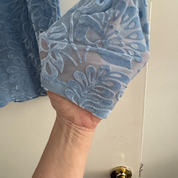 Soft Surroundings M Light Blue Velvet Burnout Floral Long Sleeve Top - Picture 5 of 8